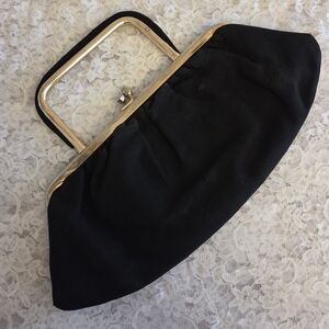 Black Vintage Ande Satin Evening Bag w/ Kiss Clasp